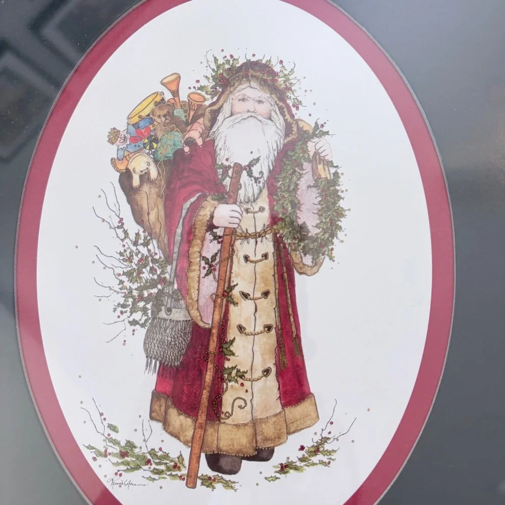 Home Interiors & Gifts Vintage Santa Christmas Framed Art Dallas Woodcraft